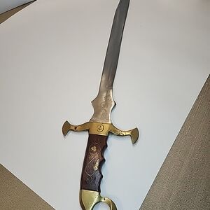 Decorative Sword with Gold and Brown Handle Stainless Steel Brass Wood PAKISTAN